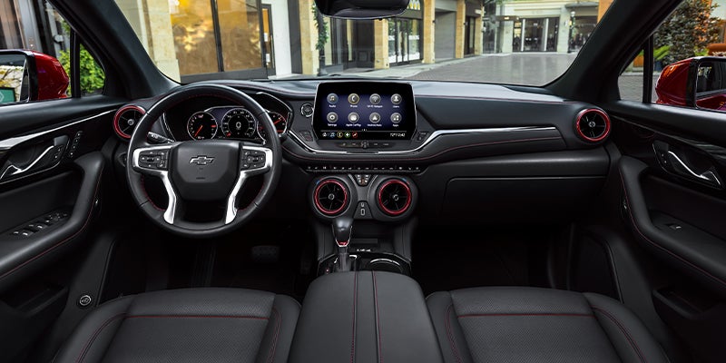 View of front seats and dashboard in a 2023 Chevy Blazer