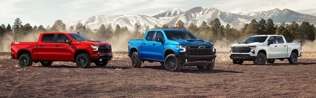 Chevy Silverado 1500 vehicles lined up